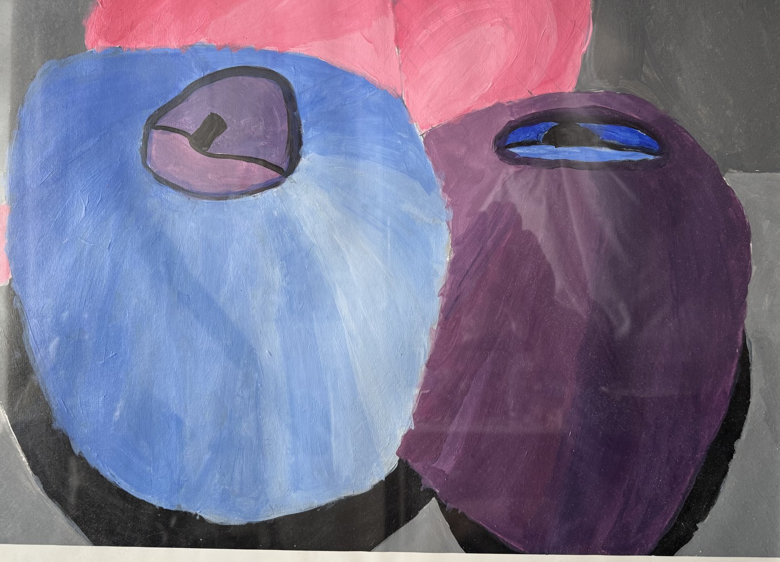 Two figures, acrylic on paper, framed